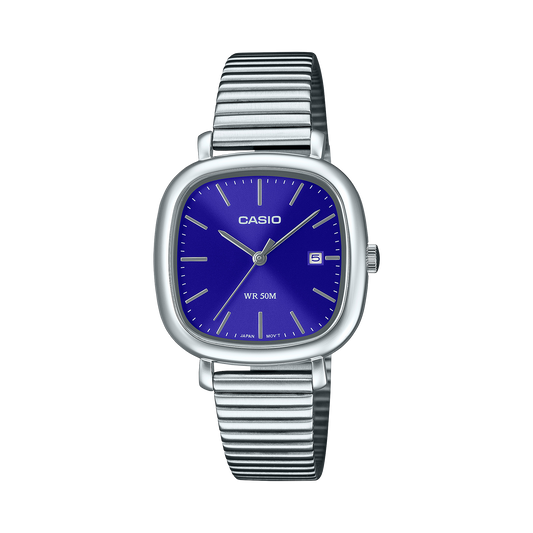 CASIO LTP-B166D-2AVEF originale – vista frontale orologio donna (acciaio, quadrante blu, datario)