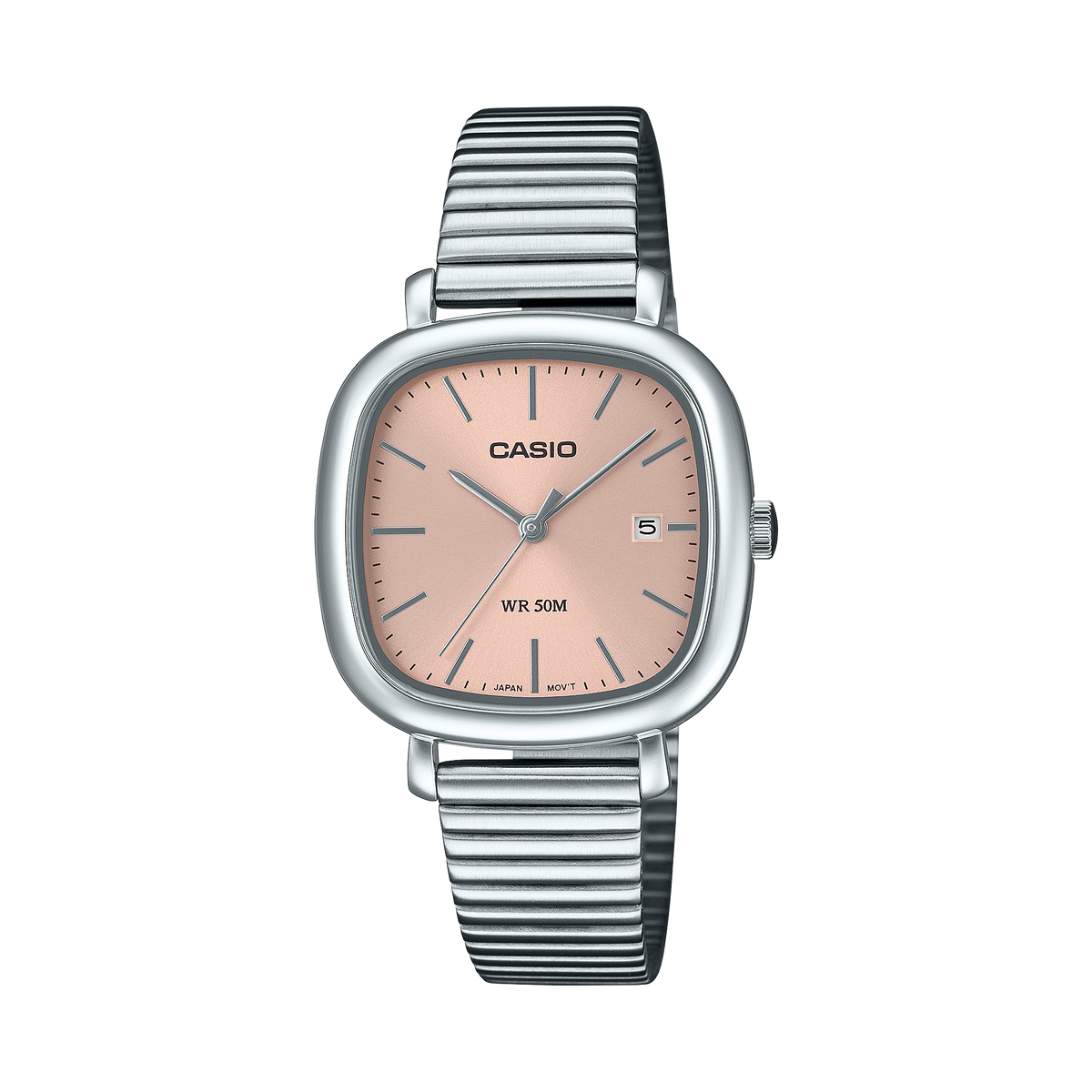 CASIO LTP-B166D-4AVEF originale – vista frontale orologio donna (acciaio, quadrante rosa, datario)