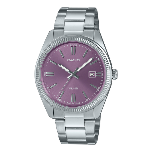 CASIO MTP-1302PD-6AVEF originale – vista frontale orologio uomo (acciaio, quadrante sunray, datario)