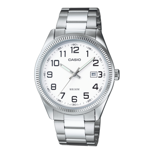 CASIO MTP-1302PD-7BVEF originale – vista frontale orologio uomo (acciaio, quadrante sunray, datario)
