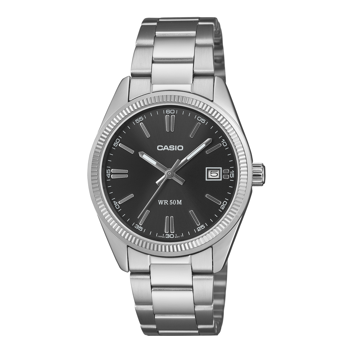 CASIO UTP-1302PD-1AVEF originale – vista frontale orologio unisex (acciaio, quadrante nero, datario)