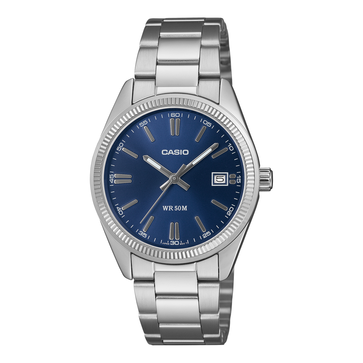 CASIO UTP-1302PD-2A1VEF originale – vista frontale orologio unisex (acciaio, quadrante blu scuro, datario)