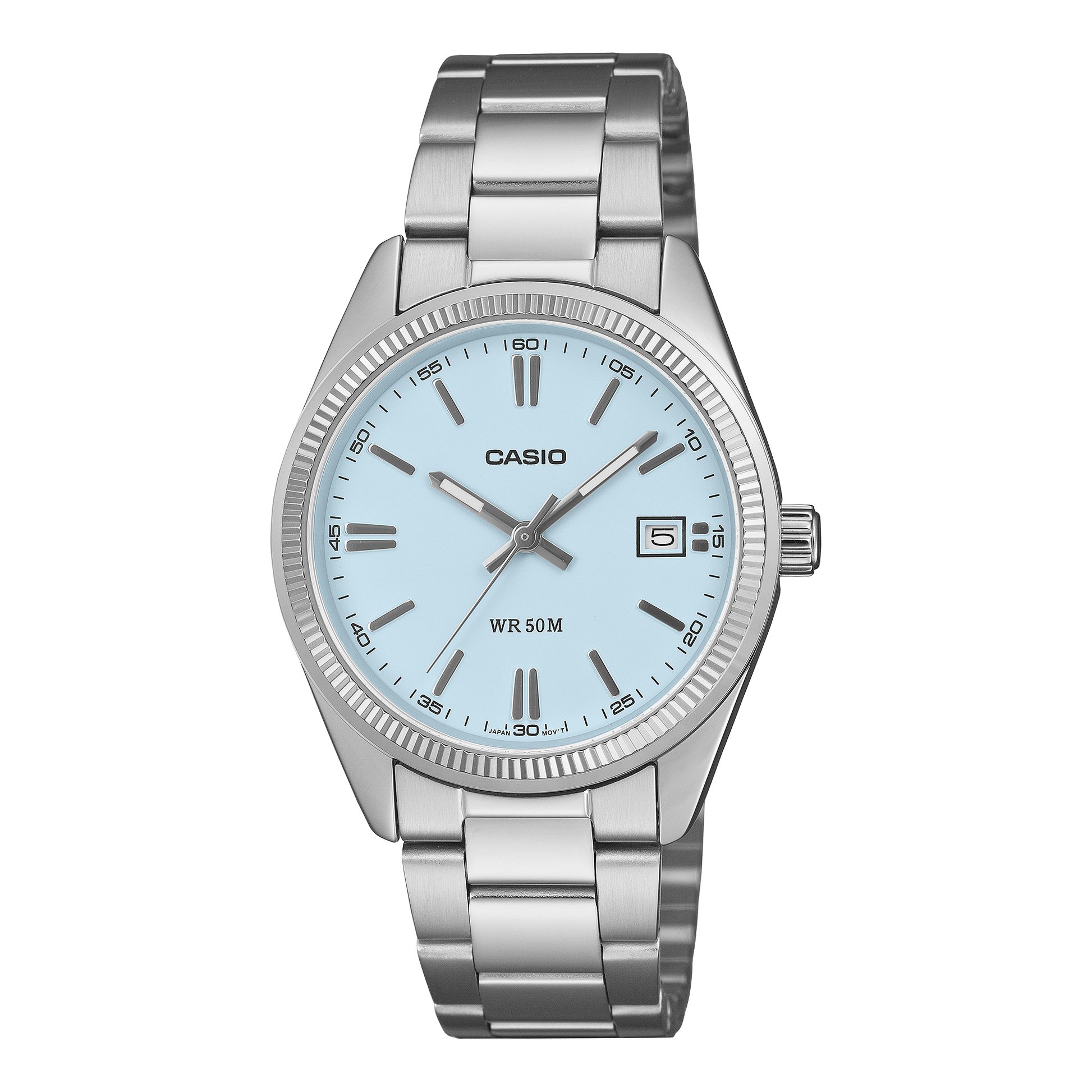 CASIO UTP-1302PD-2A2VEF originale – vista frontale orologio unisex (acciaio, quadrante azzurro, datario)