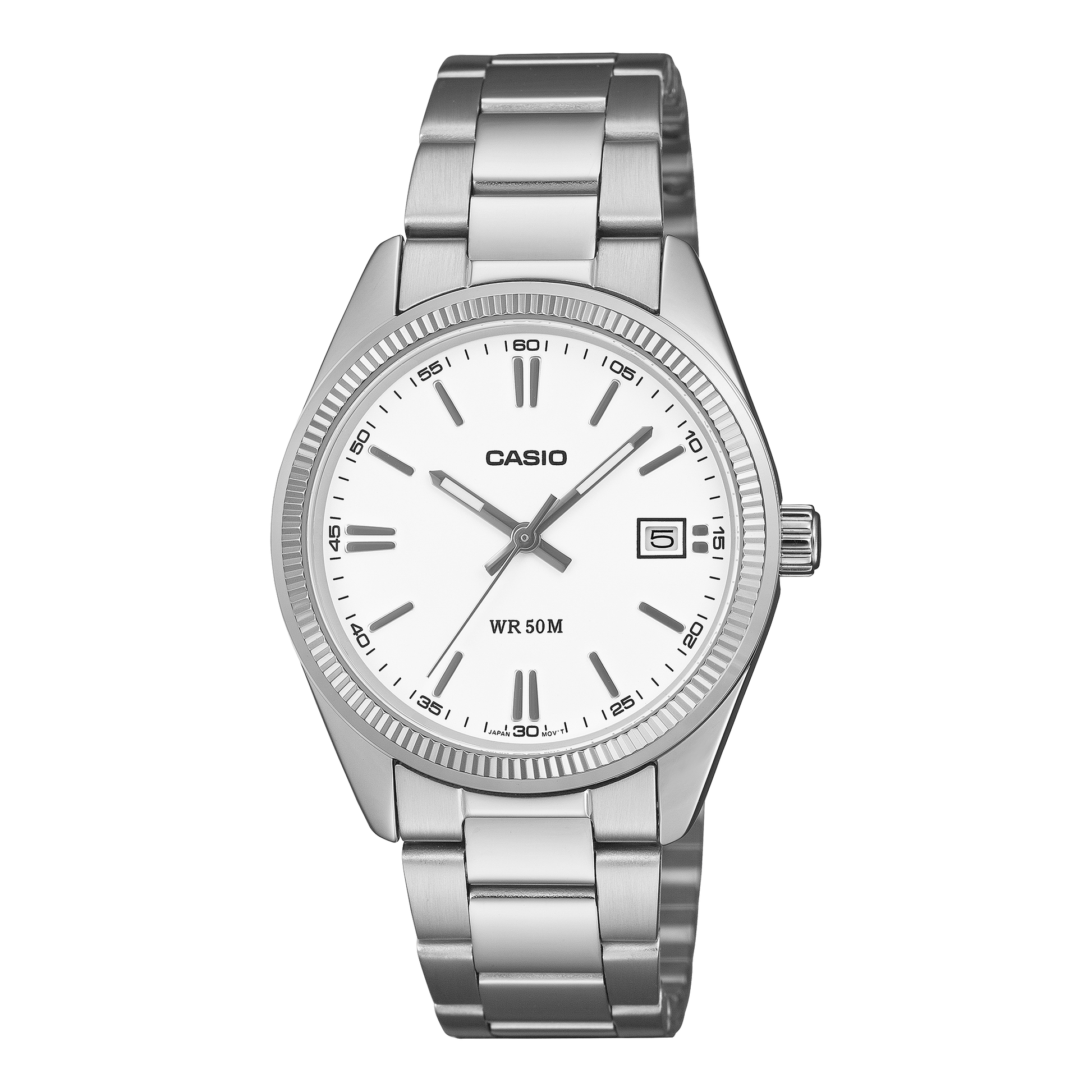 CASIO UTP-1302PD-7AVEF originale – vista frontale orologio unisex (acciaio, quadrante bianco, datario)