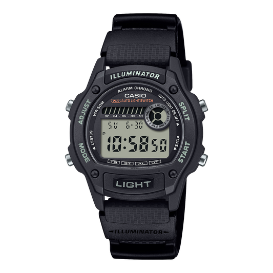 CASIO W-220H-1AVEF originale – vista frontale orologio digitale (nero, cinturino resina bio-based)