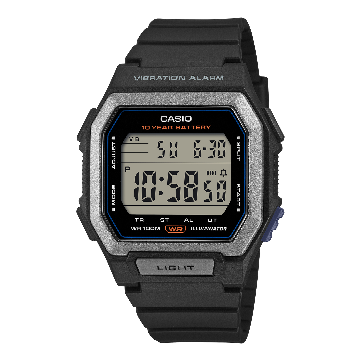CASIO W-738H-1AVEF originale – vista frontale orologio digitale (nero, cassa quadrata)