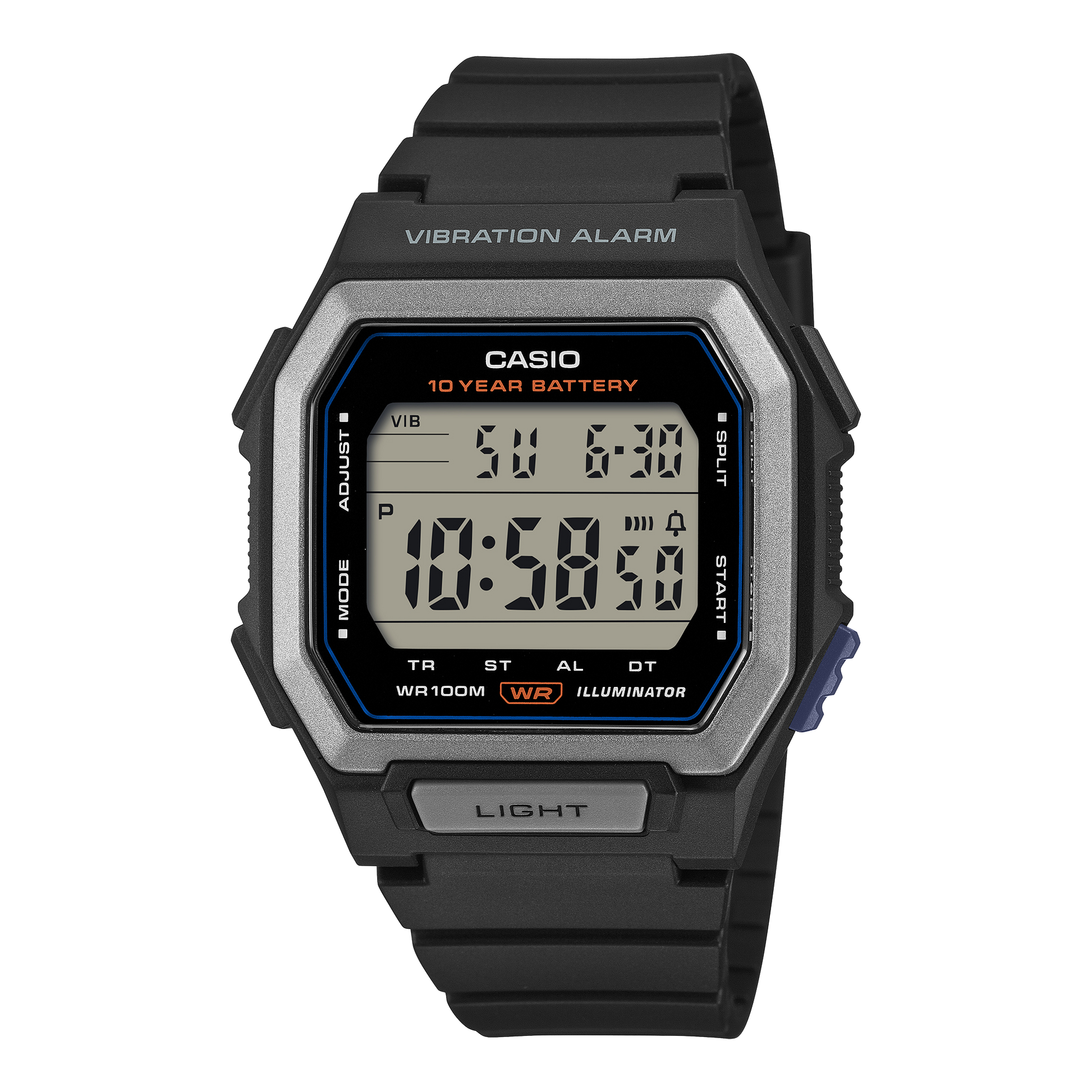 CASIO W-738H-1AVEF originale – vista frontale orologio digitale (nero, cassa quadrata)