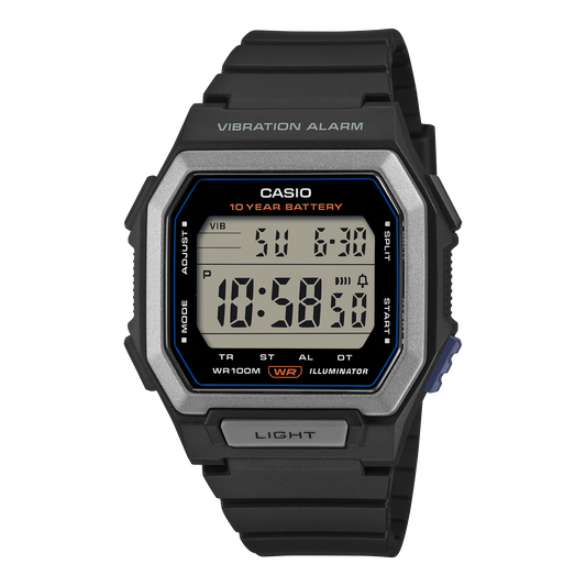 CASIO W-738H-1AVEF originale – vista frontale orologio digitale (nero, cassa quadrata)