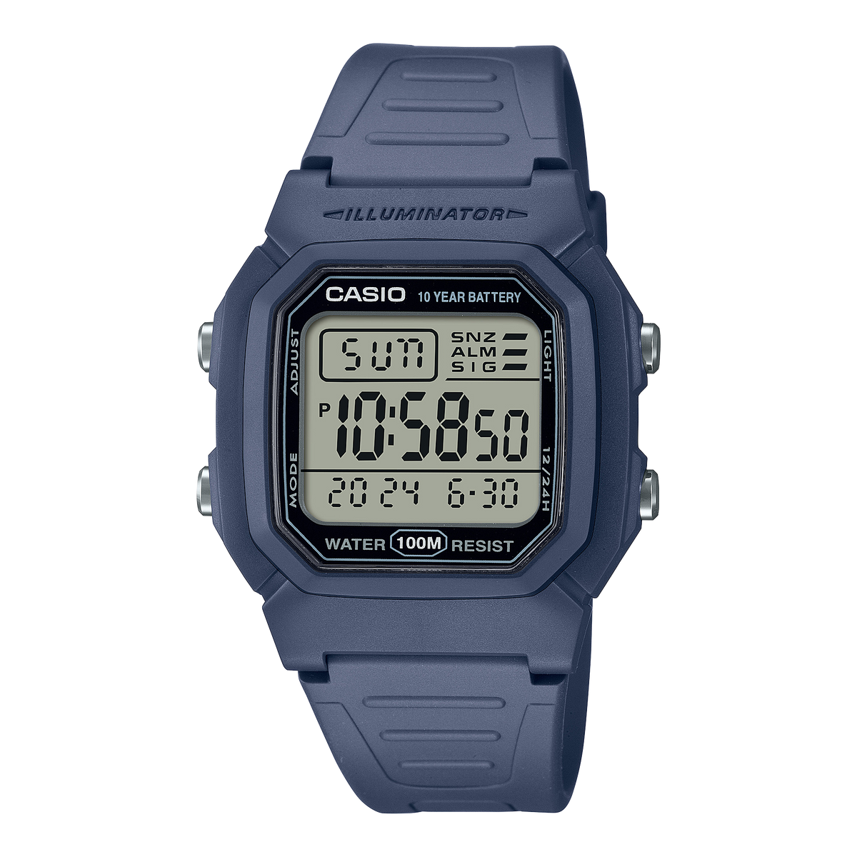 CASIO W-800H-2AVES originale – vista frontale orologio digitale (blu/azzurro)