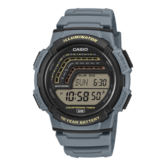 CASIO WS-1800-2AVEF originale – vista frontale orologio digitale (blu, display grafico countdown)