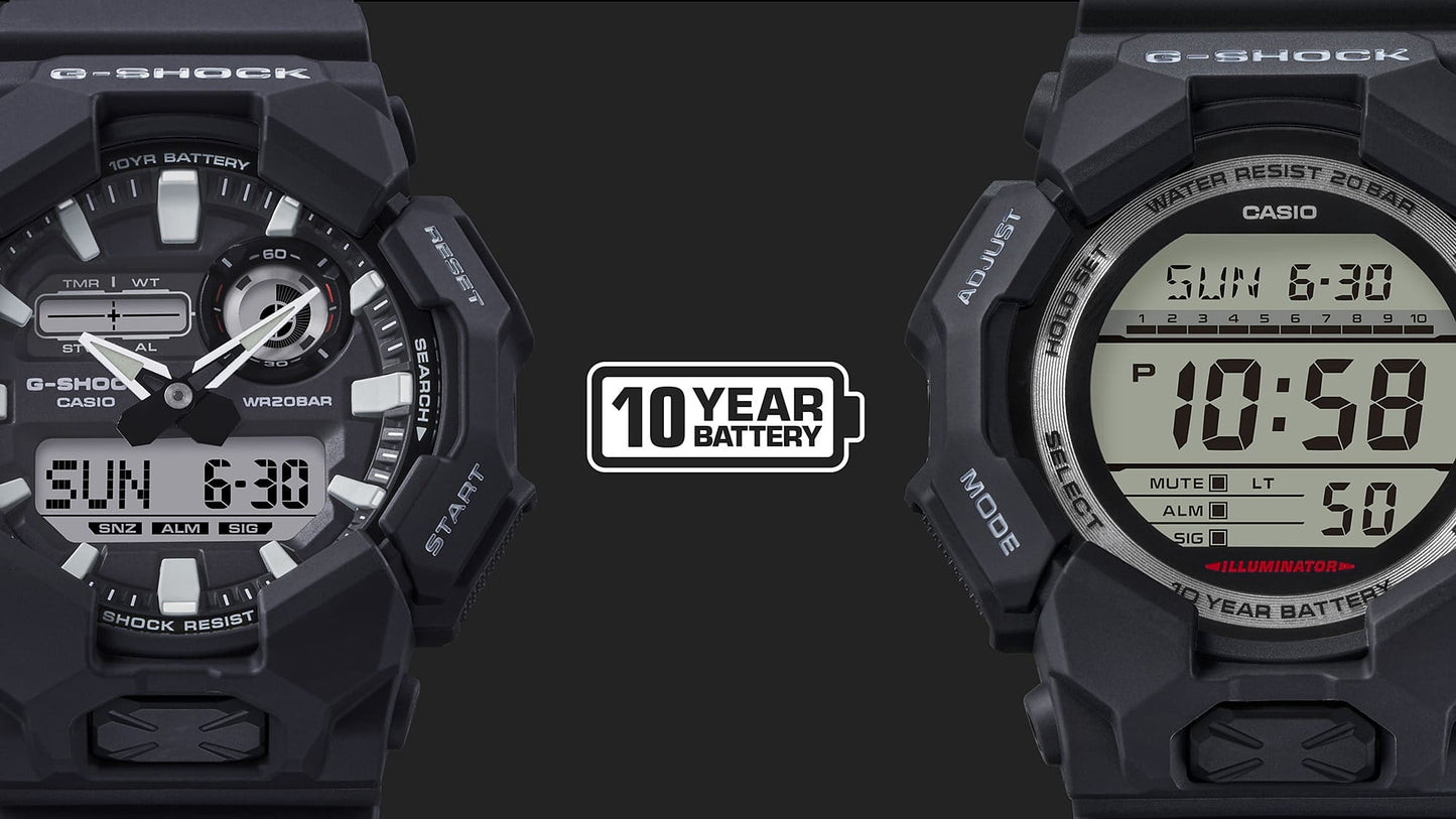 CASIO G-SHOCK GD-010-1A1ER originale – dettaglio tecnologia e robustezza (Shock Resist, 200m, LED, digitale)