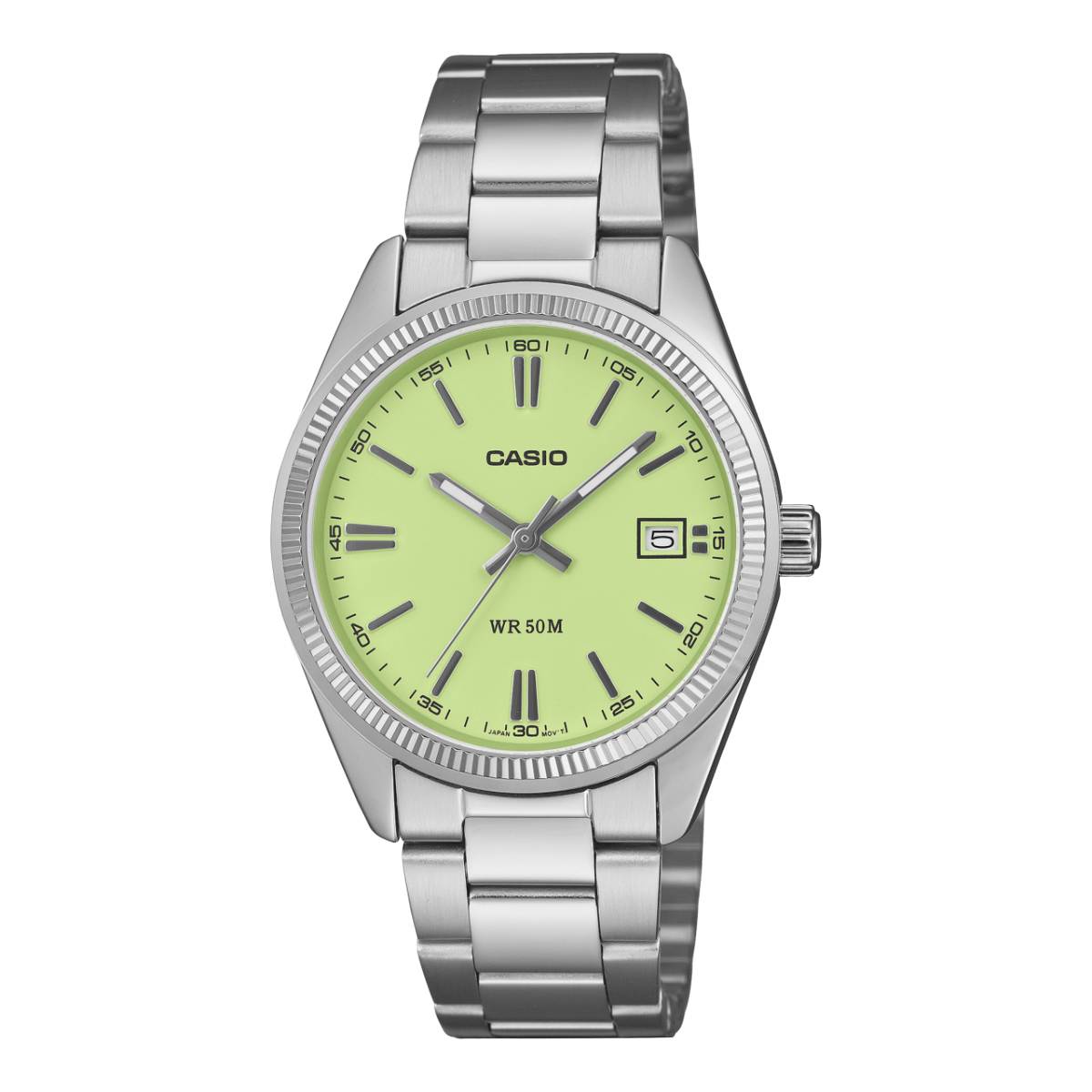CASIO UTP-1302PD-3A2VEF originale – vista frontale orologio unisex (acciaio, quadrante verde menta, datario)