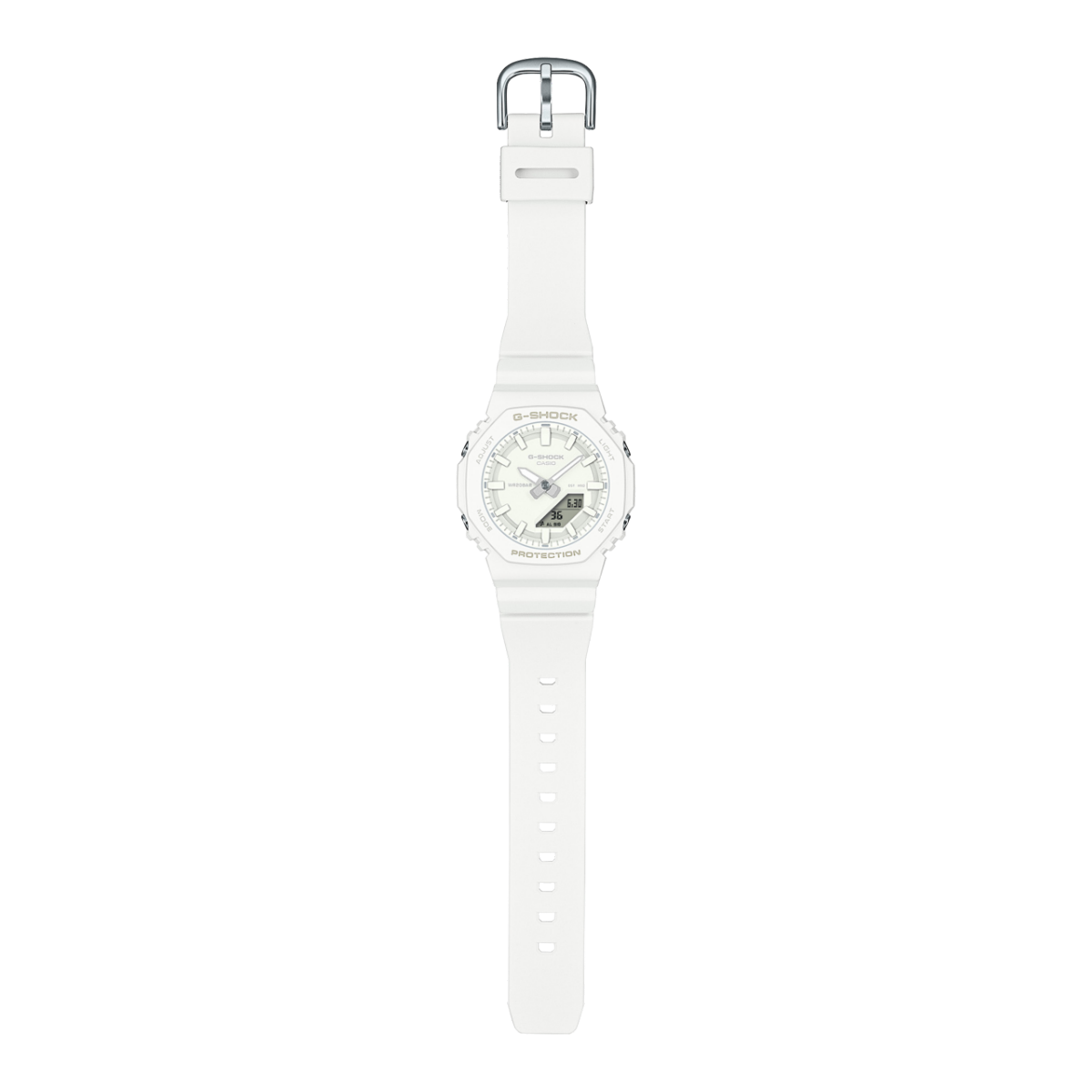 CASIO G-SHOCK GMA-P2100-7AER originale – dettaglio quadrante orologio uomo ottagonale compatto bianco (resina biobased)