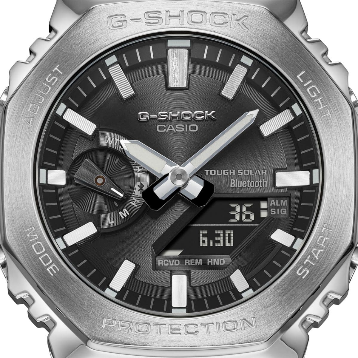CASIO G-SHOCK GM-B2100SD-1AER originale – dettaglio quadrante e finiture acciaio (Bluetooth, Tough Solar)