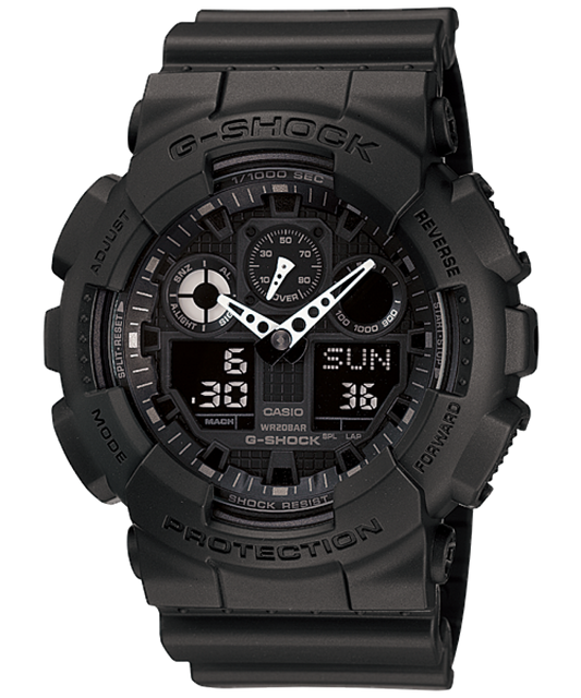 CASIO G-SHOCK GA-100-1A1ER originale – vista frontale (200m, analogico-digitale, antiurto)