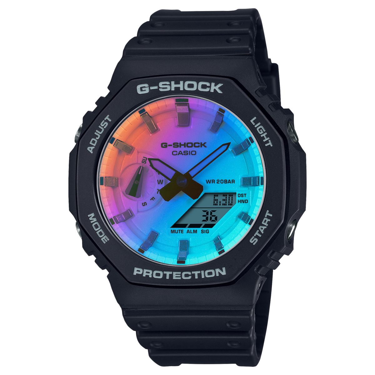 CASIO G-SHOCK GA-2100SR-1AER originale – vista frontale orologio uomo (resistente 200m, antiurto, design sportivo)