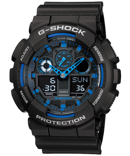 CASIO G-SHOCK GA-100-1A2ER originale – vista frontale (200m, analogico-digitale, antiurto)