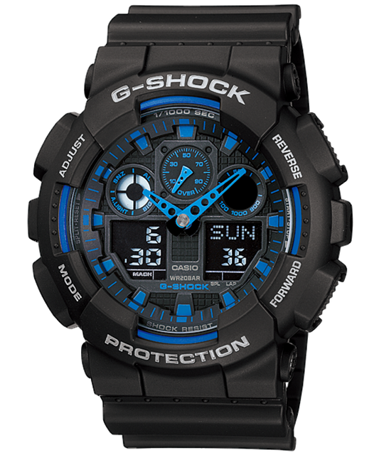 CASIO G-SHOCK GA-100-1A2ER originale – vista frontale (200m, analogico-digitale, antiurto)