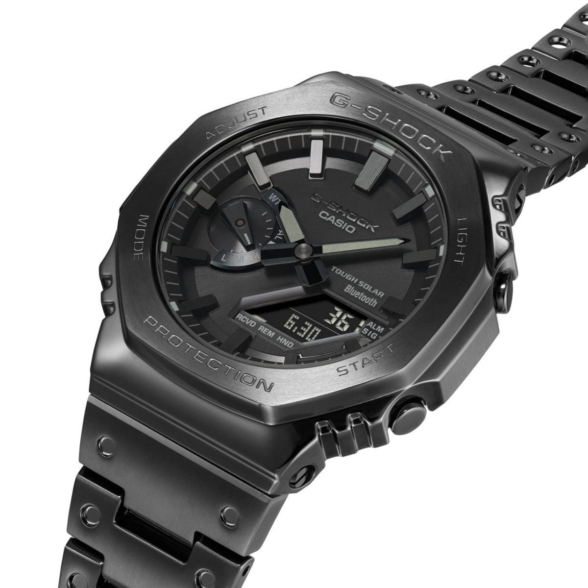 CASIO G-SHOCK GM-B2100BD-1AER originale – vista 3/4 cassa e bracciale acciaio nero satinato (premium sportivo)