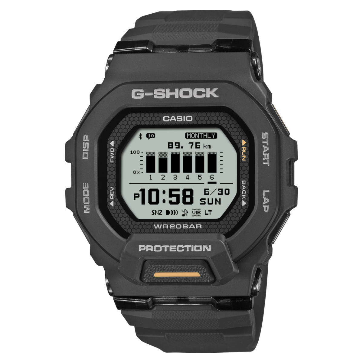 CASIO G-SHOCK GBD-200-1A1ER originale – vista frontale orologio uomo G-SQUAD digitale (display MIP, Bluetooth, contapassi)