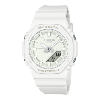 CASIO G-SHOCK GMA-P2100-7AER originale – vista frontale orologio uomo ottagonale compatto bianco (resina biobased)
