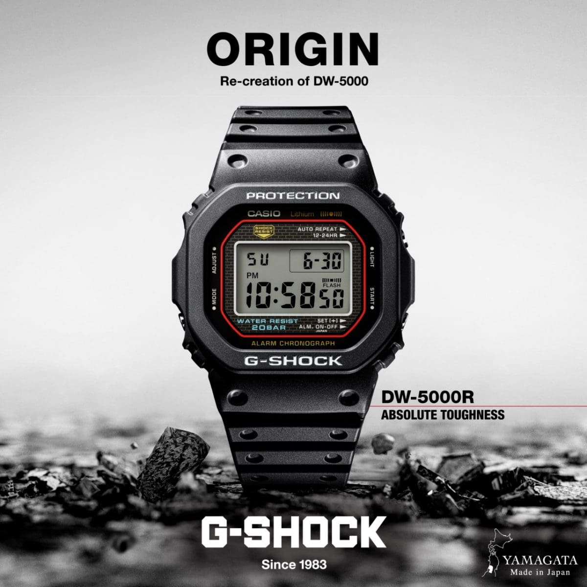 CASIO G-SHOCK DW-5000R-1AER originale – vista cinturino orologio uomo (resistente 200m, antiurto, design sportivo)