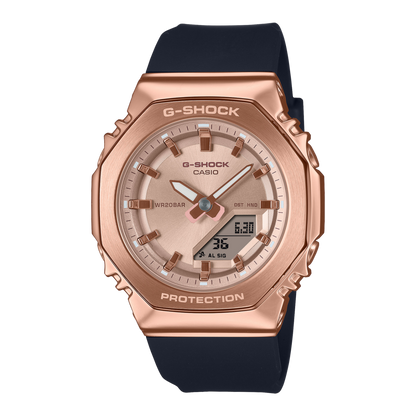 CASIO G-SHOCK GM-S2110PG-1A4ER originale – lunetta rose gold e cinturino nero (Shock Resist, 200m)