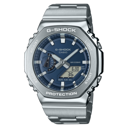 CASIO G-SHOCK GM-2110D-2BER originale – vista frontale orologio uomo (lunetta e bracciale in acciaio, antiurto, impermeabile 20 bar)