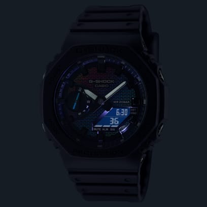 CASIO G-SHOCK GA-2100RW-1AER originale – luce LED al buio (Super Illuminator, doppia luce, leggibilità notturna)