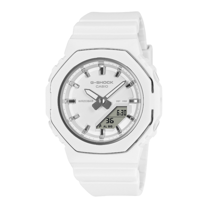 CASIO G-SHOCK GMA-P2110-7AER originale – vista frontale bianco con dettagli argento (Shock Resist, 200m, Neobrite)