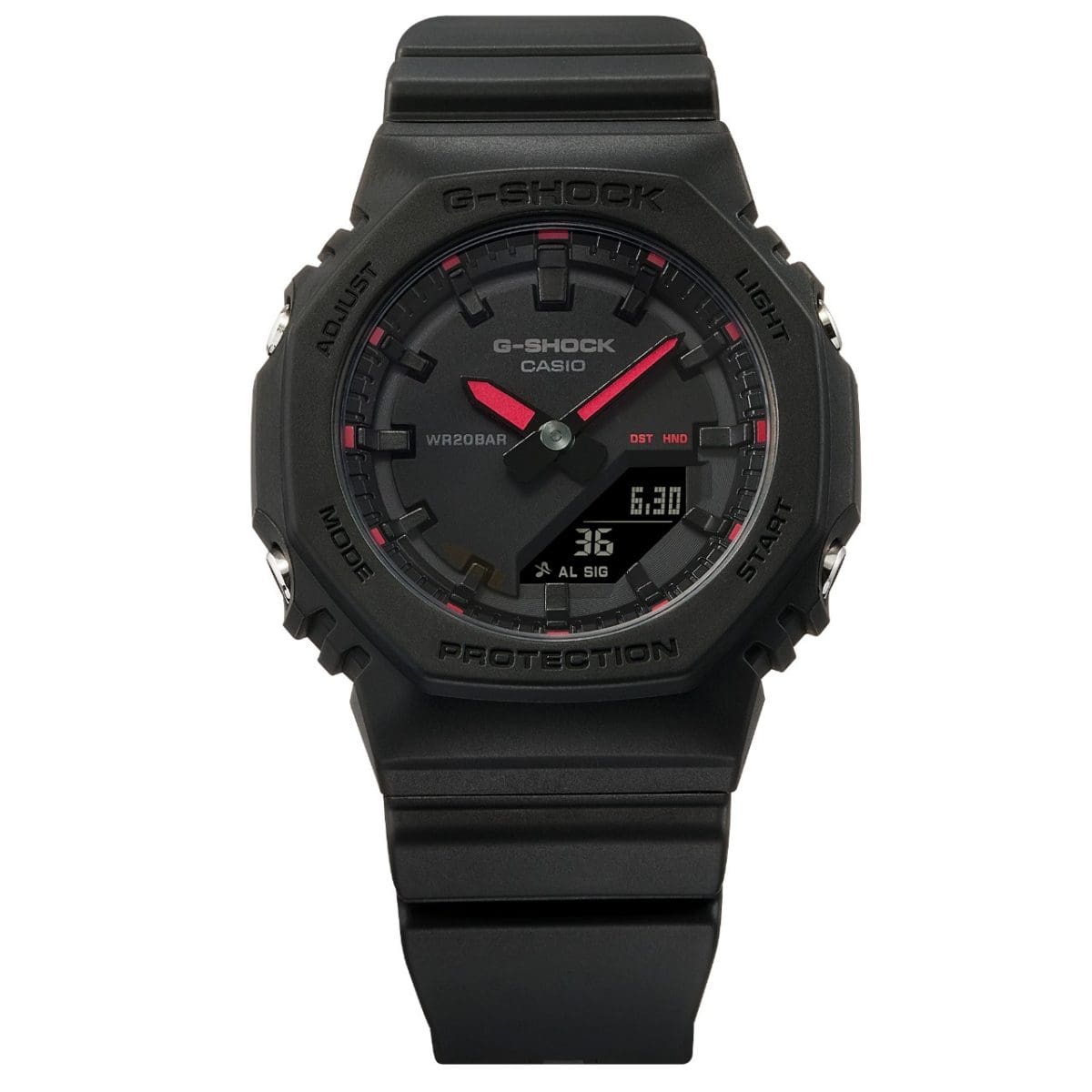 CASIO G-SHOCK GMA-P2100SA-1A1ER originale – vista frontale quadrante analogico-digitale (Shock Resist, 200m, design ottagonale, stile minima