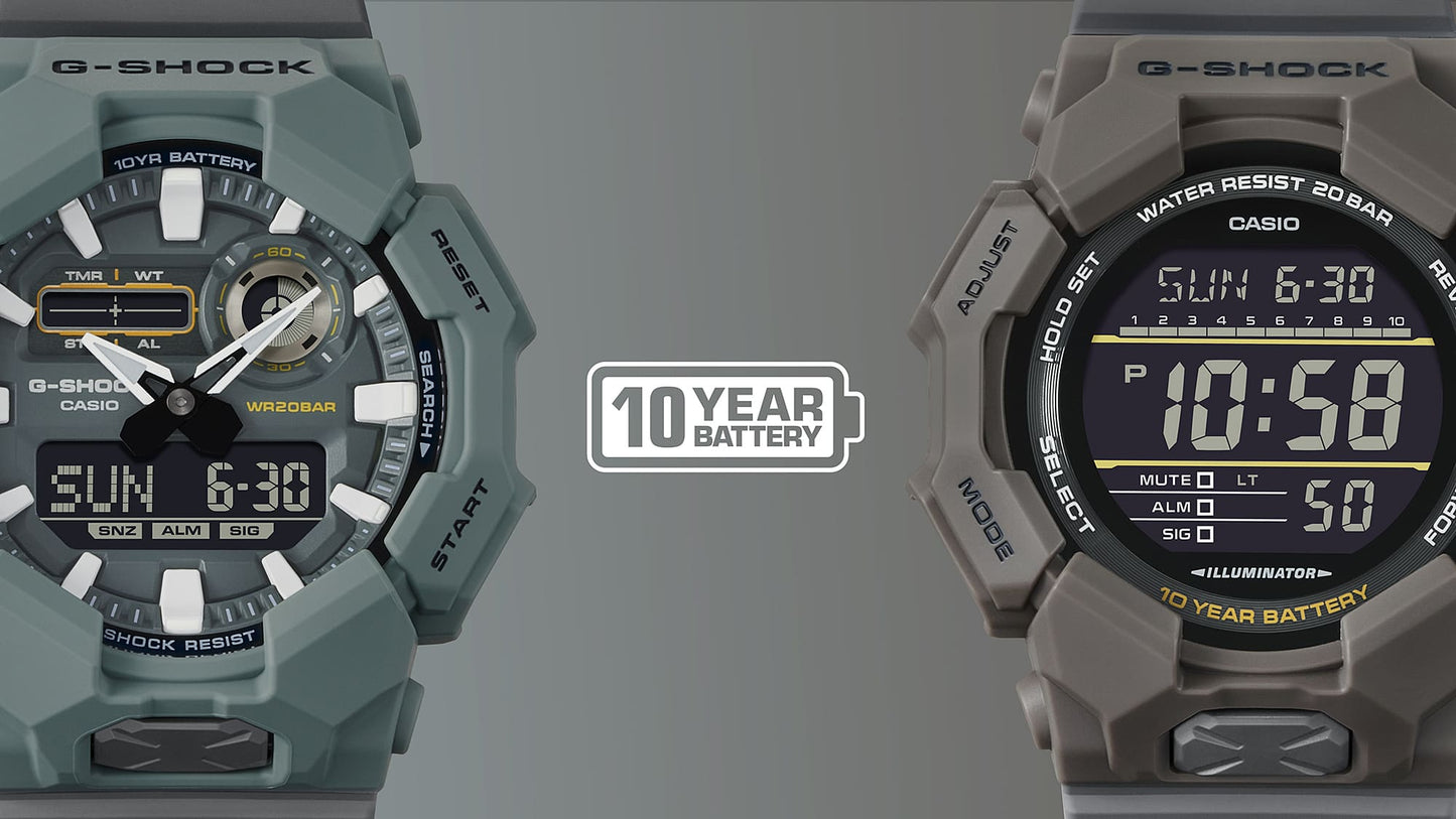 CASIO G-SHOCK GD-010CE-5ER originale – dettaglio struttura outdoor (Shock Resist, 200m, LED, design robusto)