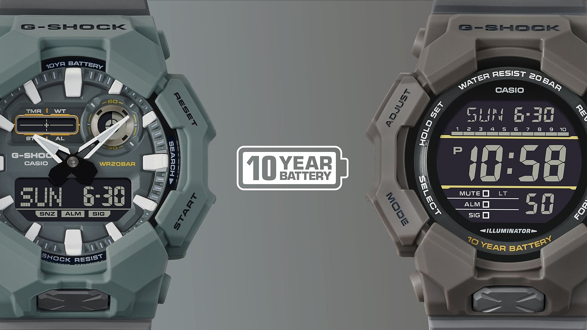 CASIO G-SHOCK GD-010CE-5ER originale – dettaglio struttura outdoor (Shock Resist, 200m, LED, design robusto)